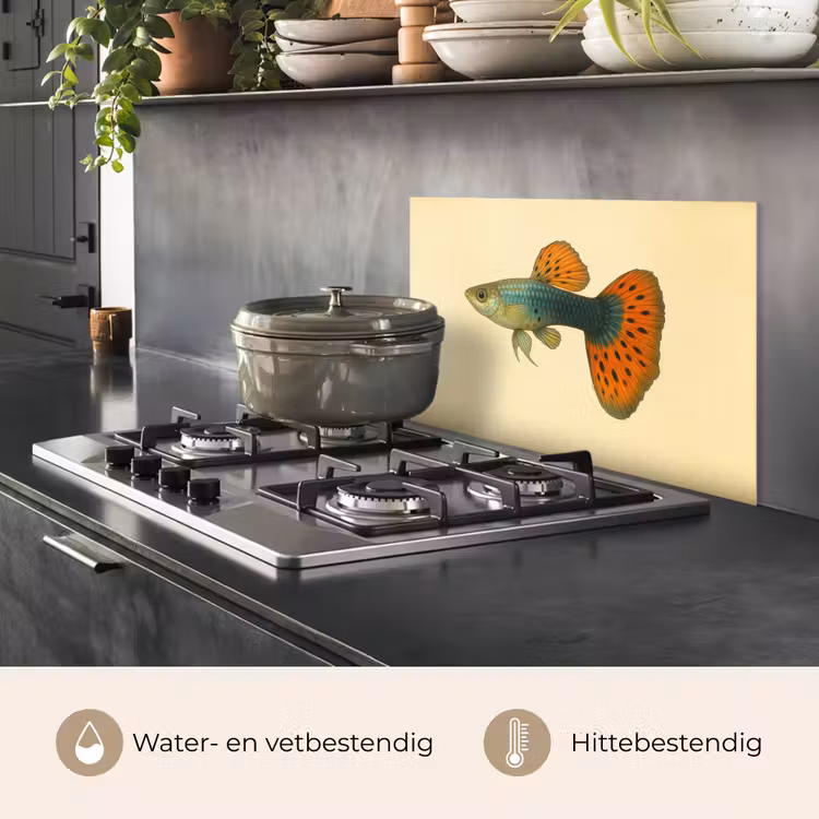 Spatscherm keuken - Vis - illustratie - Stippen - Oranje — 2