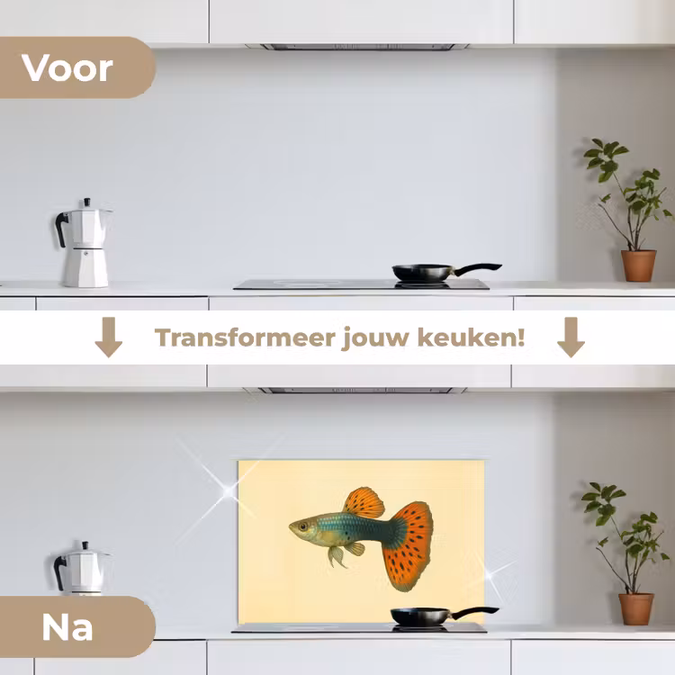 Spatscherm keuken - Vis - illustratie - Stippen - Oranje — 7