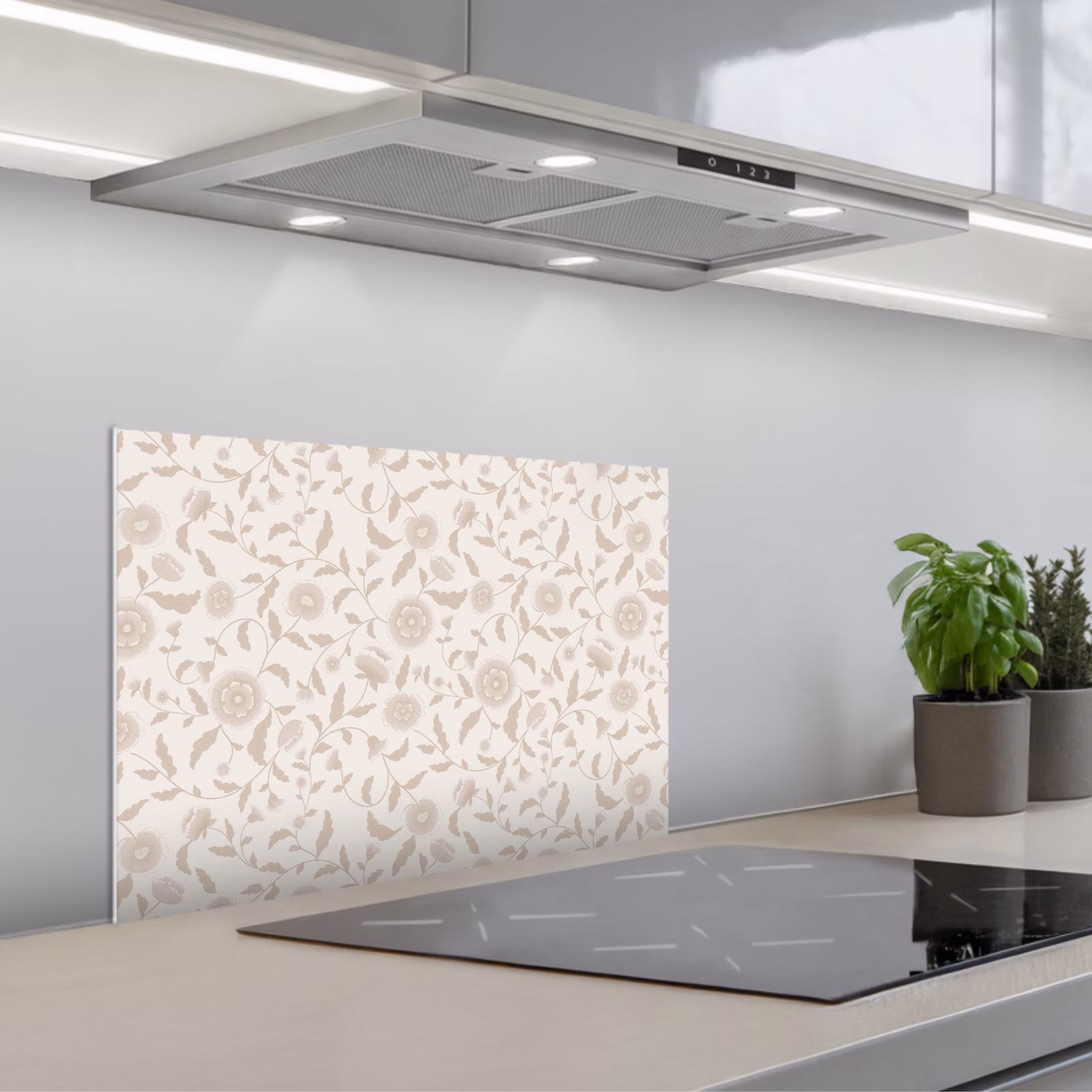 Spatscherm keuken - Sierlijk - Bloemen - Beige — 1