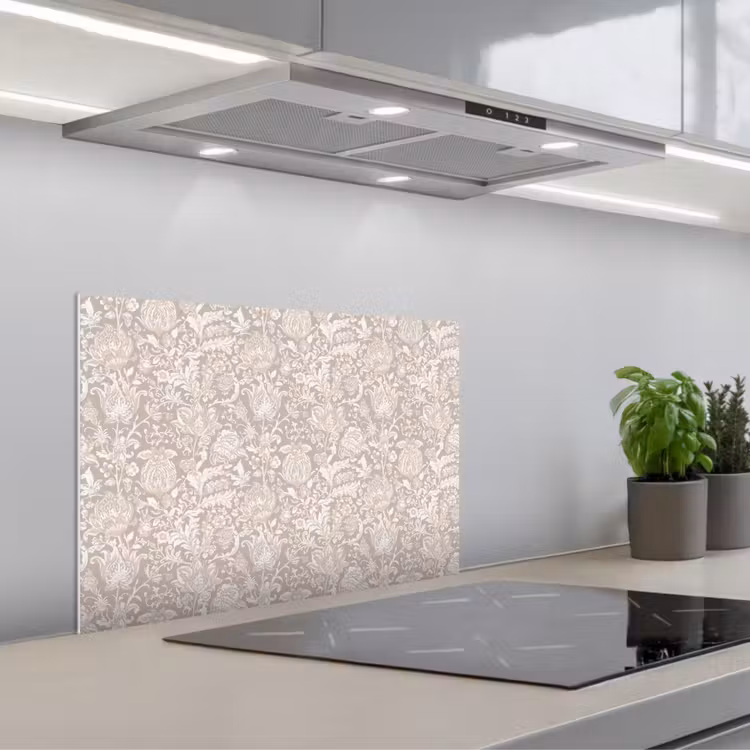 Spatscherm keuken - Bloemenprint - Grijs - Crème — 1