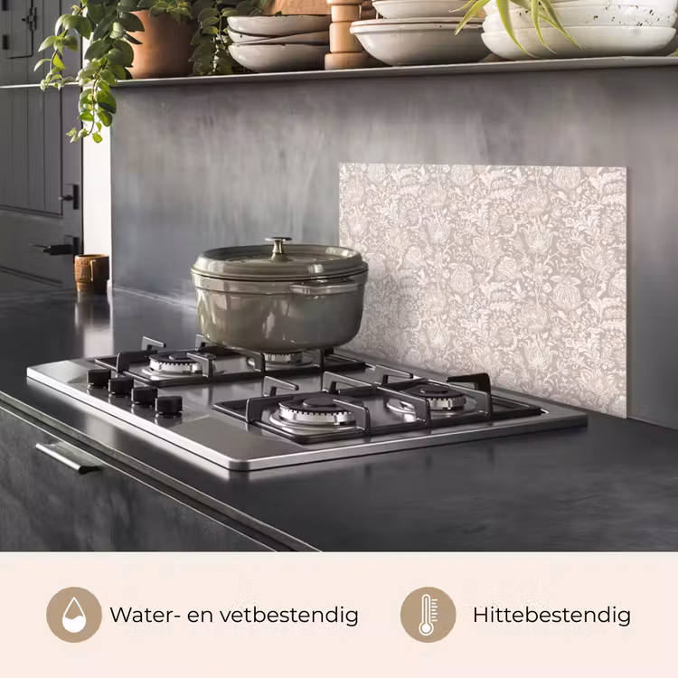 Spatscherm keuken - Bloemenprint - Grijs - Crème — 2