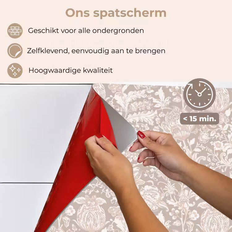 Spatscherm keuken - Bloemenprint - Grijs - Crème — 4