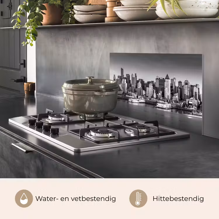 Spatscherm keuken - Skyline - Stad - Wolkenkrabbers - Zwart - Wit — 2