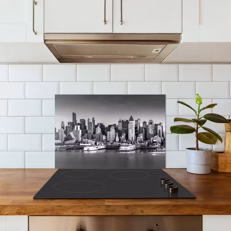 Spatscherm keuken - Skyline - Stad - Wolkenkrabbers - Zwart - Wit — 3
