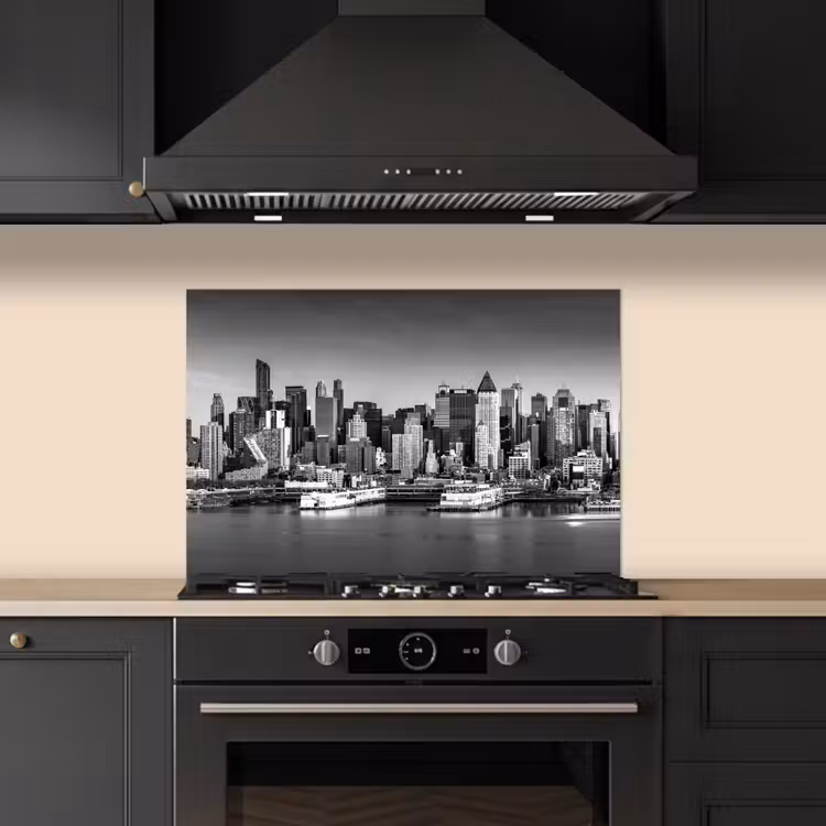 Spatscherm keuken - Skyline - Stad - Wolkenkrabbers - Zwart - Wit — 5