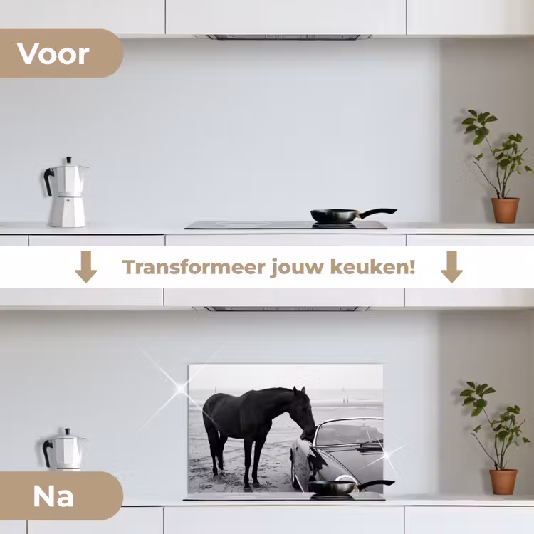 Spatscherm keuken - Paard - Auto - Zwart - Wit — 7