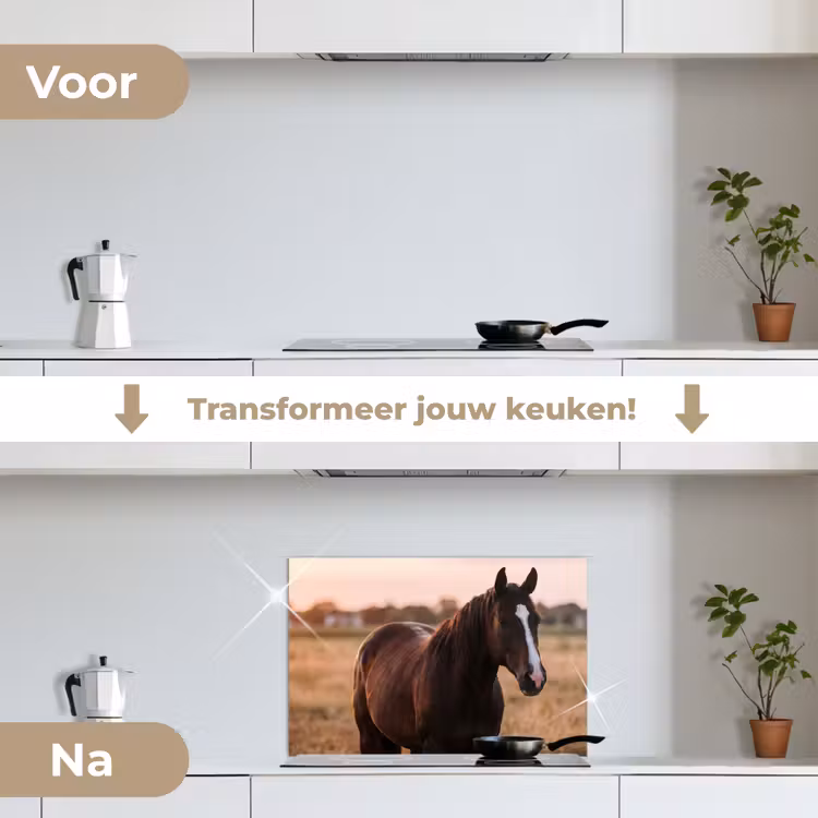 Spatscherm keuken - Paard - Zonsondergang - Bruin — 7