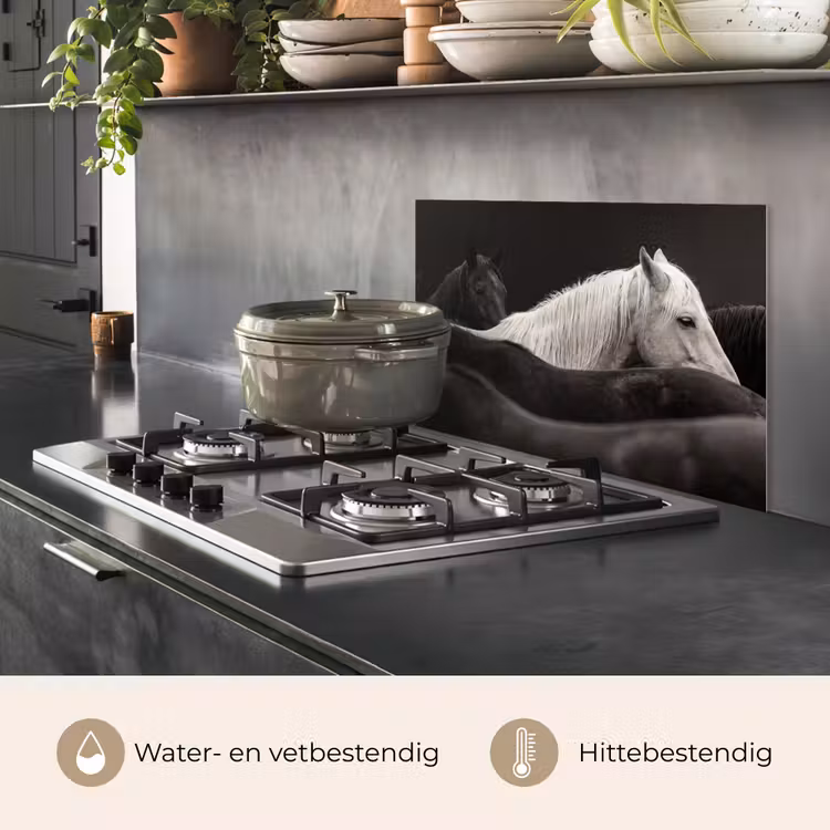 Spatscherm keuken - Paarden - Zwart - Wit - Kudde — 2
