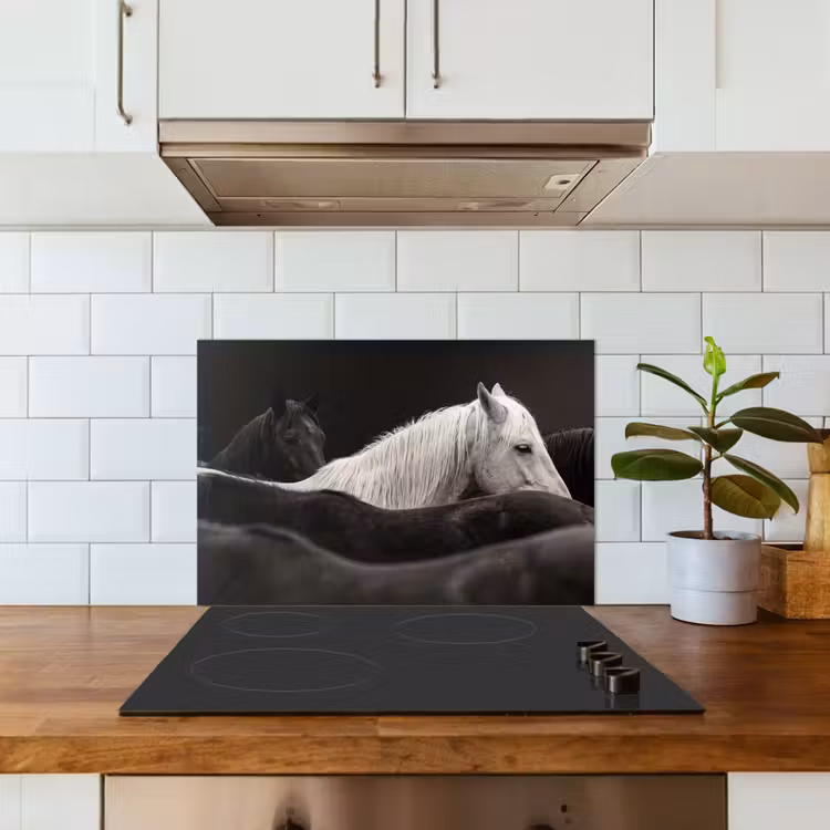 Spatscherm keuken - Paarden - Zwart - Wit - Kudde — 3