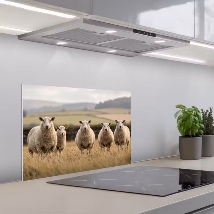 Spatscherm keuken - Schapen - Weidenlandschap - Heuvels — 1