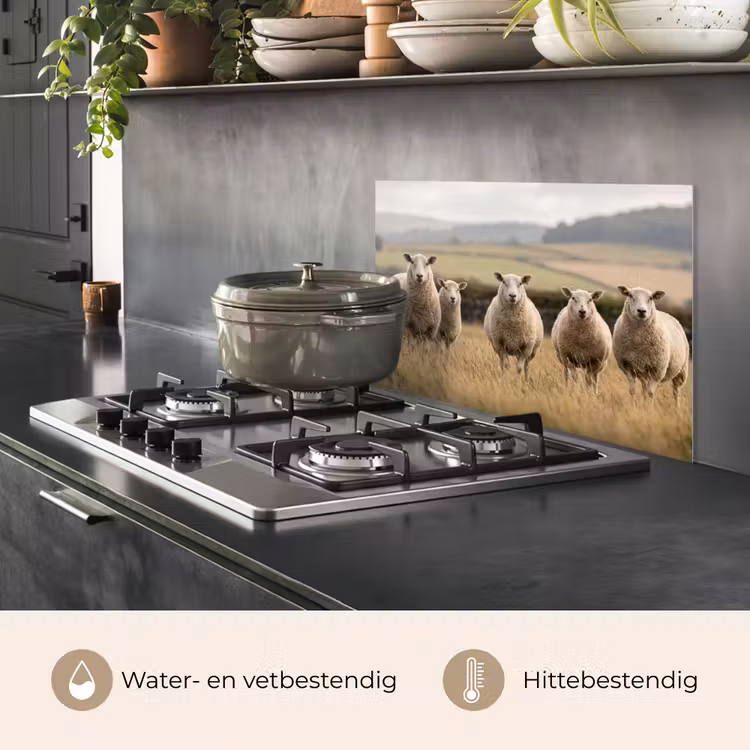 Spatscherm keuken - Schapen - Weidenlandschap - Heuvels — 2