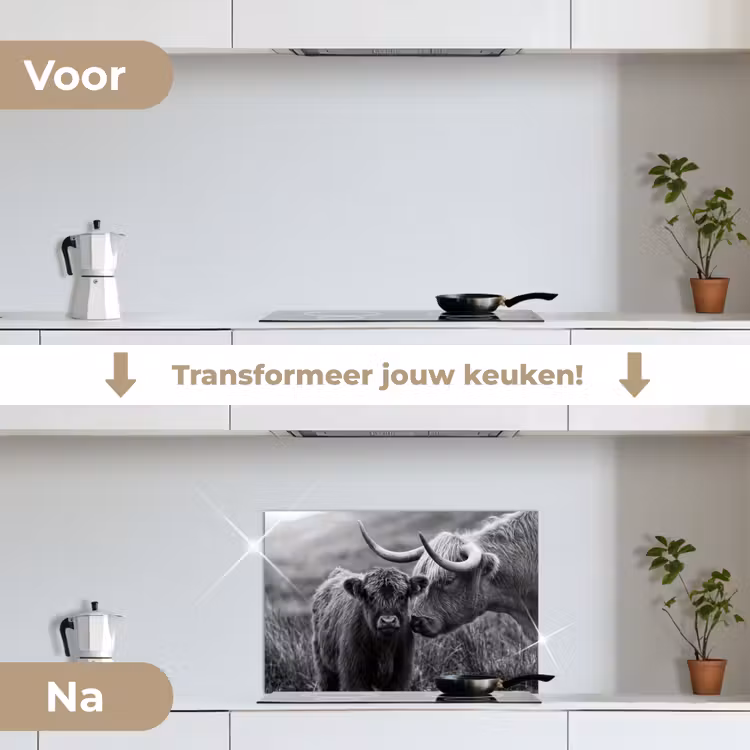 Spatscherm keuken - Schotse hooglander - Kalf - Zwart - Wit — 7