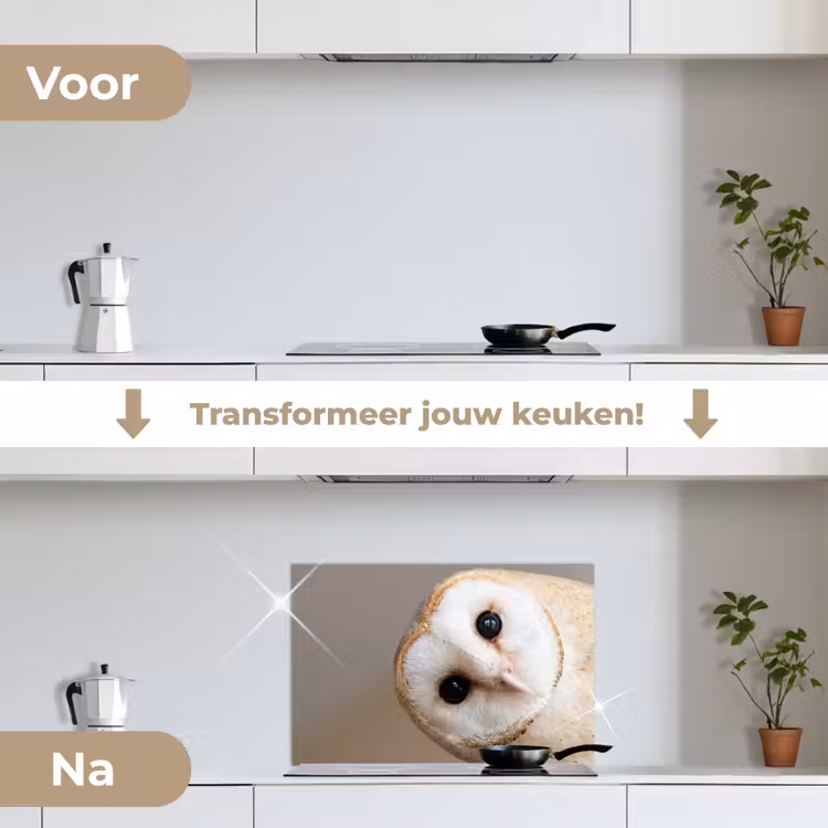 Spatscherm keuken - Uil - Bruin - Wit — 7