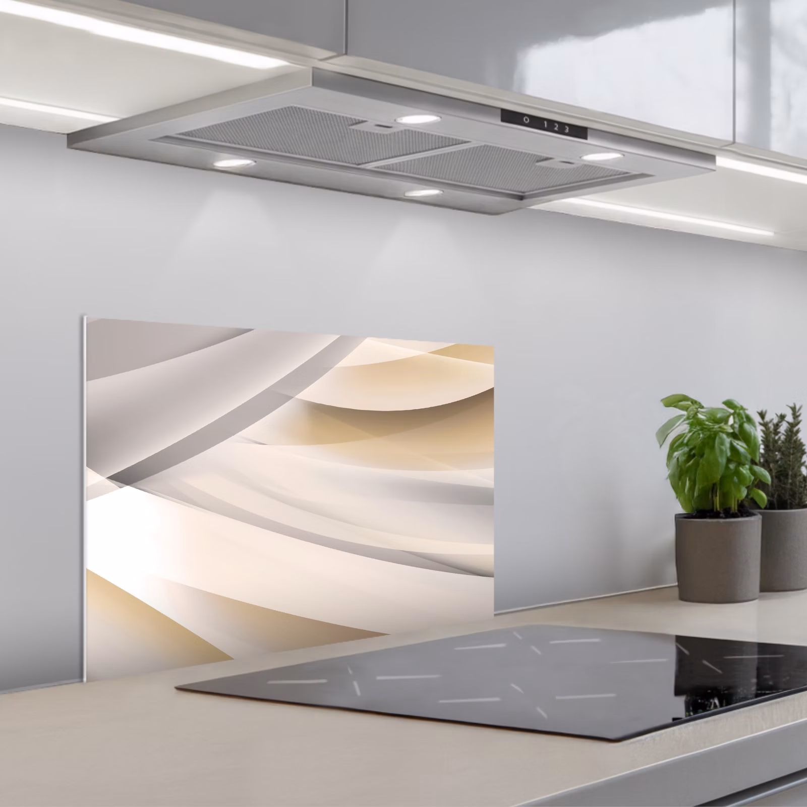Spatscherm keuken - Golven - Abstract - Beige — 1
