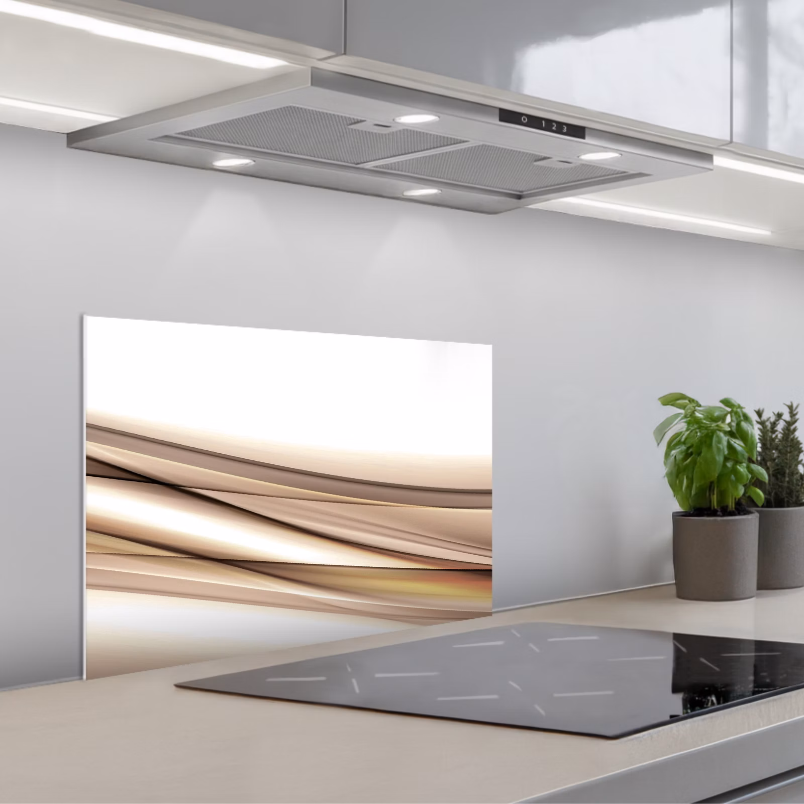 Spatscherm keuken - Golven - Abstract - Taupe — 1