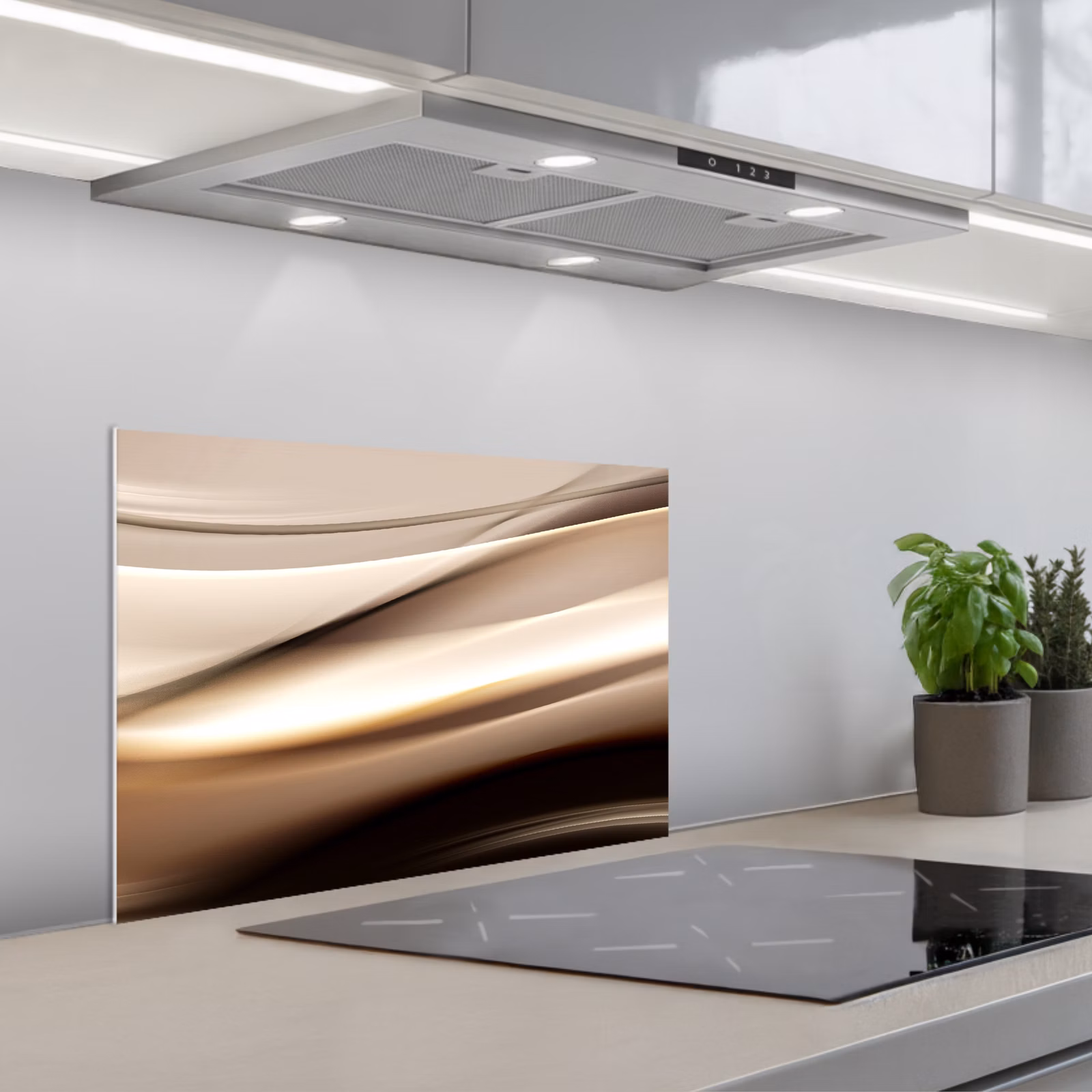 Spatscherm keuken - Golven - Abstract - Warm Beige — 1