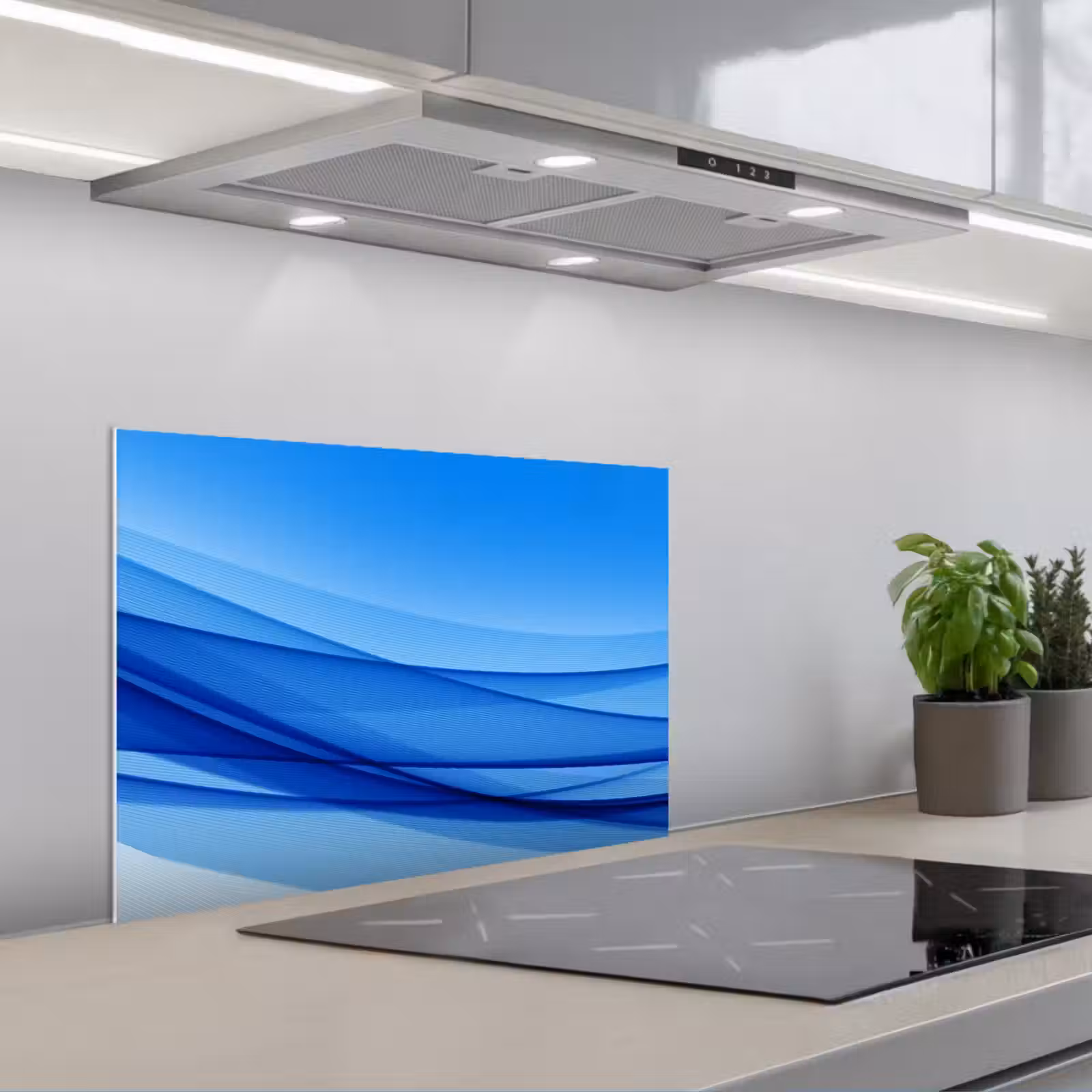 Spatscherm keuken - Golven - Helder - Blauw — 1