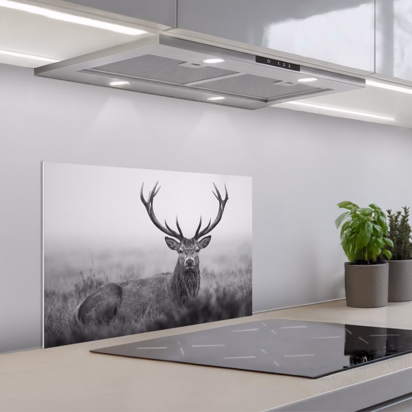Spatscherm keuken - Hert - Mistig - Zwart - Wit — 1
