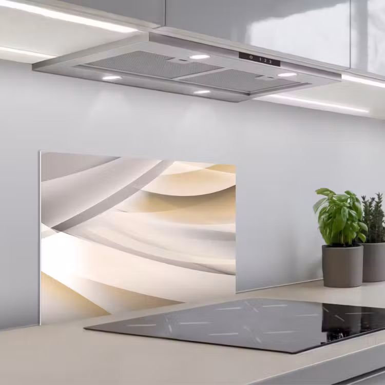 Spatscherm keuken - Golven - Abstract - Beige — 1