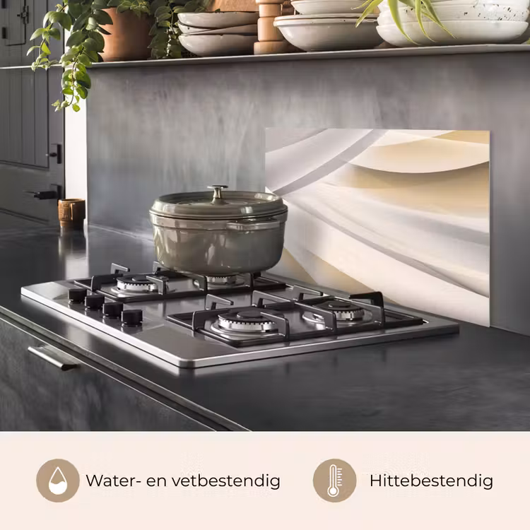 Spatscherm keuken - Golven - Abstract - Beige — 2