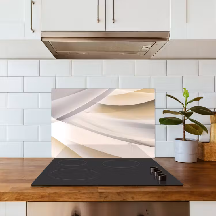 Spatscherm keuken - Golven - Abstract - Beige — 3