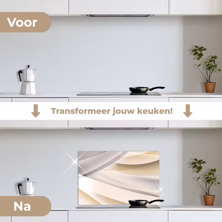 Spatscherm keuken - Golven - Abstract - Beige — 7
