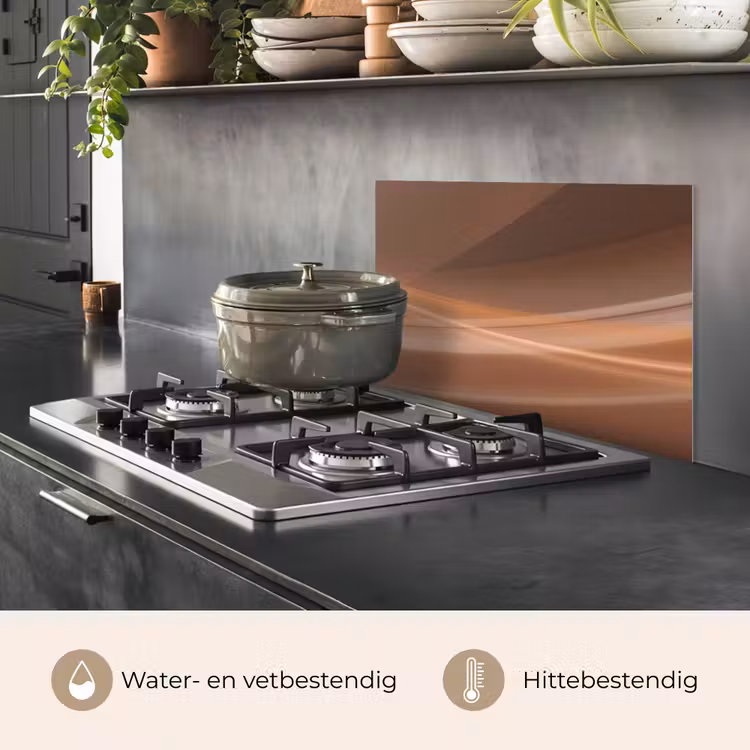 Spatscherm keuken - Golven - Abstract - Bruin — 2
