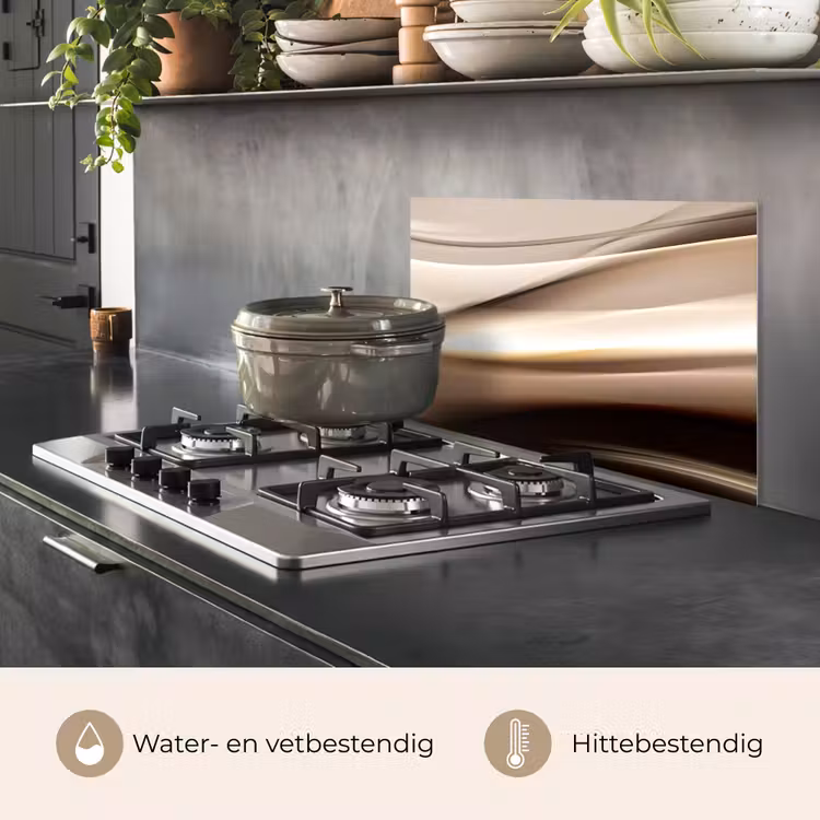 Spatscherm keuken - Golven - Abstract - Warm Beige — 2