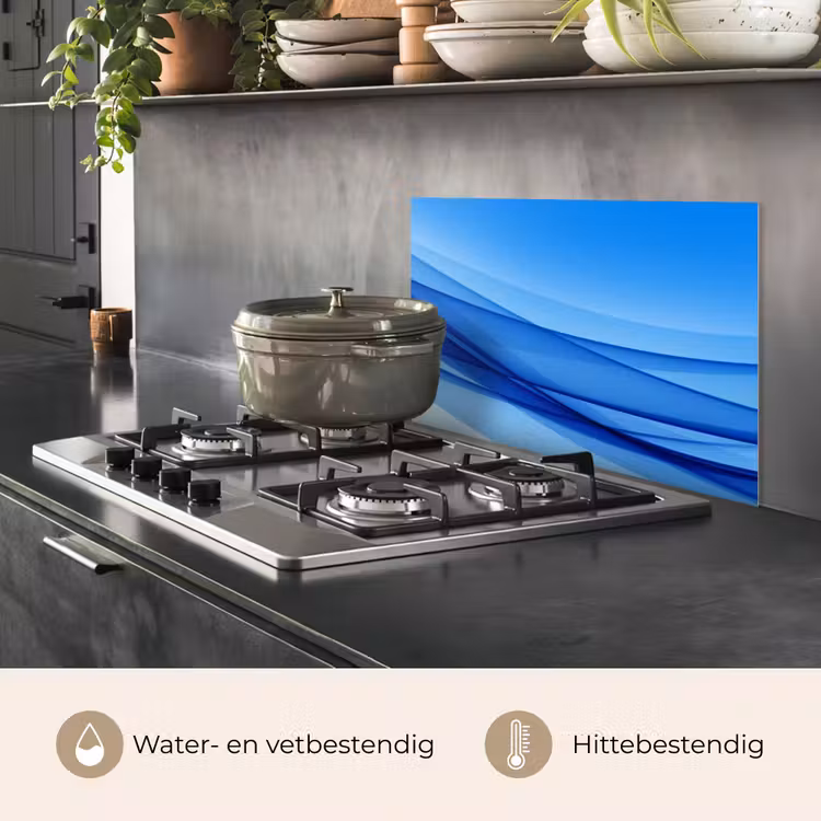 Spatscherm keuken - Golven - Helder - Blauw — 2