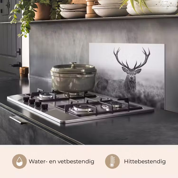 Spatscherm keuken - Hert - Mistig - Zwart - Wit — 2