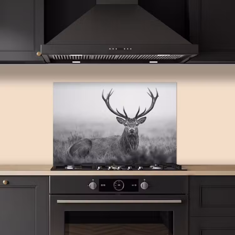 Spatscherm keuken - Hert - Mistig - Zwart - Wit — 5