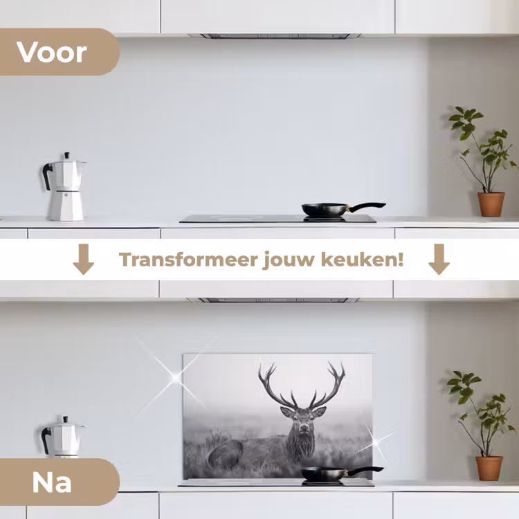 Spatscherm keuken - Hert - Mistig - Zwart - Wit — 7
