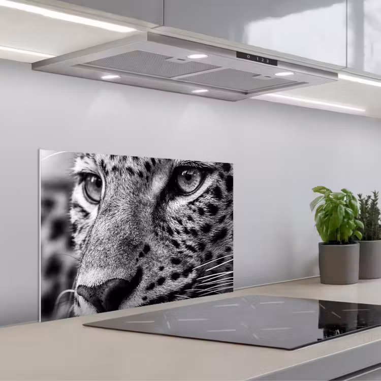 Spatscherm keuken - Luipaard - Zwart - Wit - Oog — 1