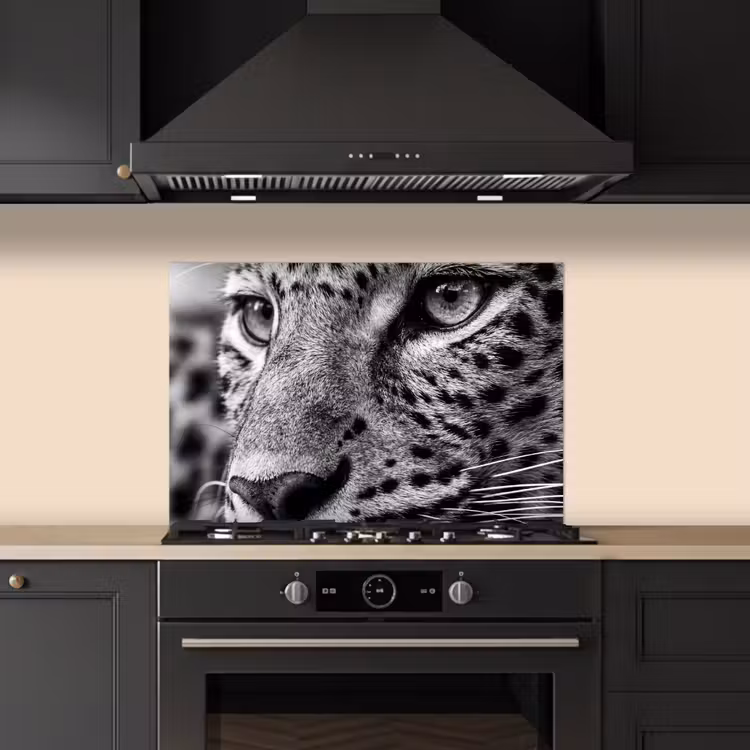 Spatscherm keuken - Luipaard - Zwart - Wit - Oog — 5