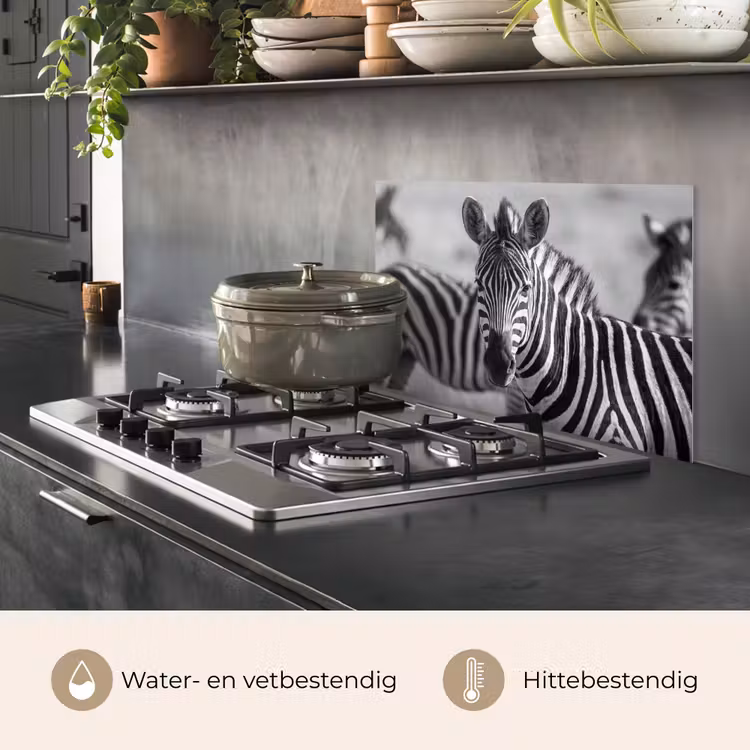 Spatscherm keuken - Zebra's - Zwart - Wit — 2