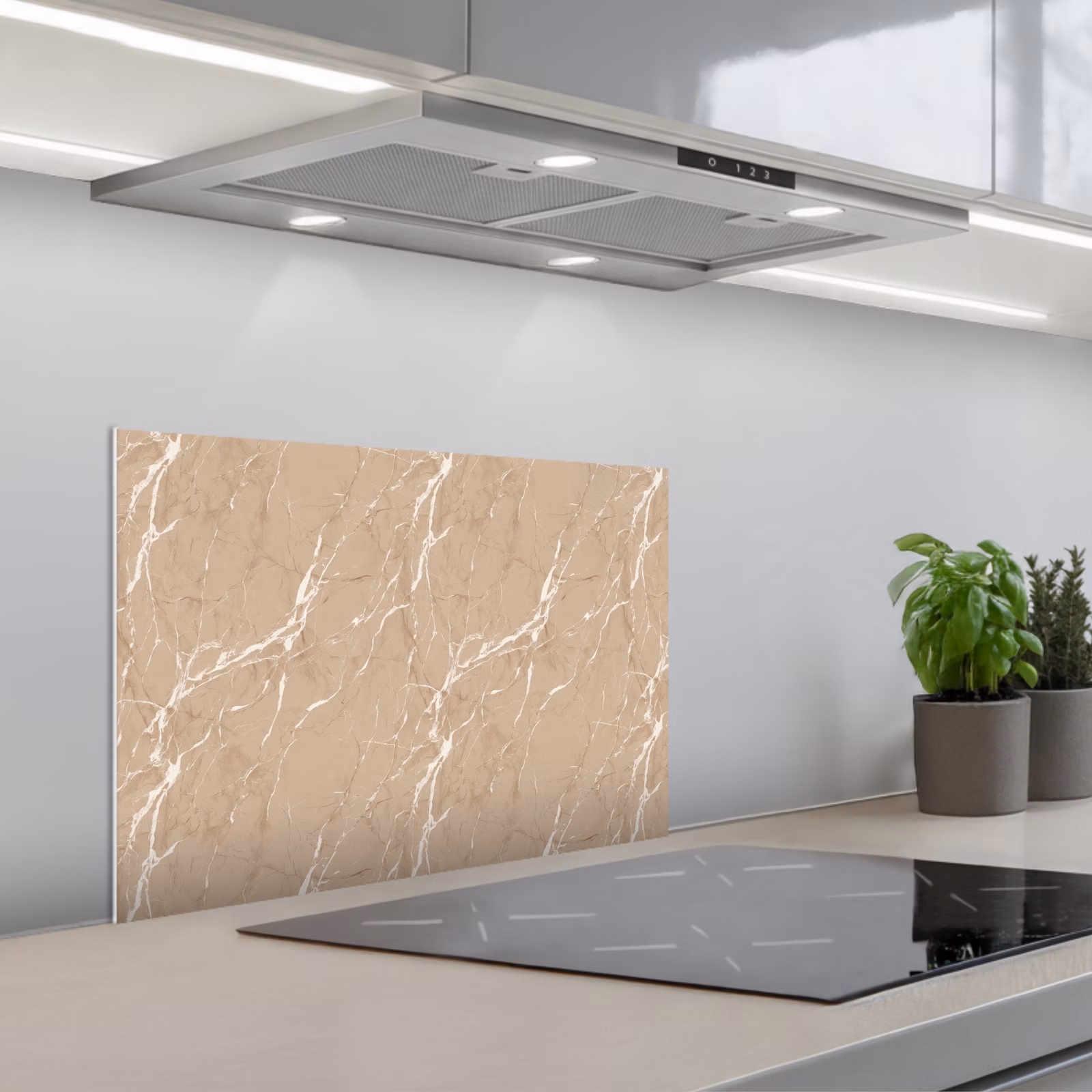 Spatscherm keuken - Beige - Marmer - Organisch - Wit — 1