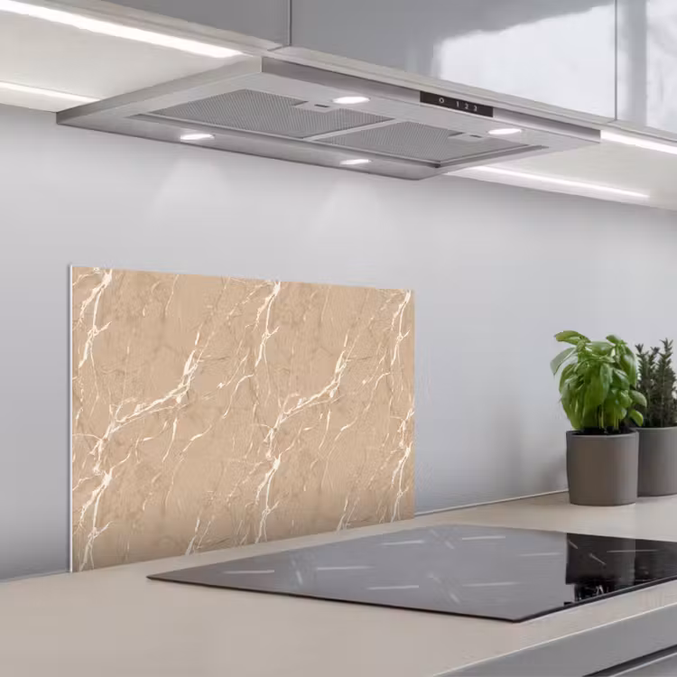 Spatscherm keuken - Beige - Marmer - Organisch - Wit — 1