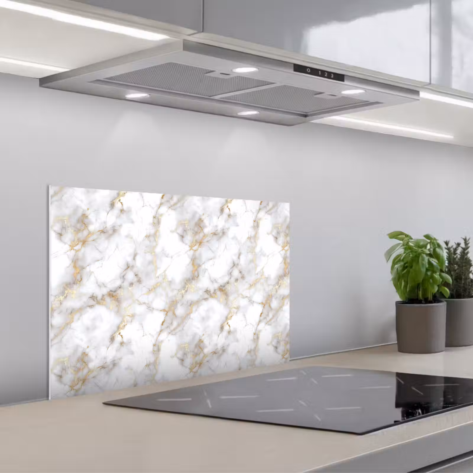 Spatscherm keuken - Gouden aders - Marmer - Wit — 1