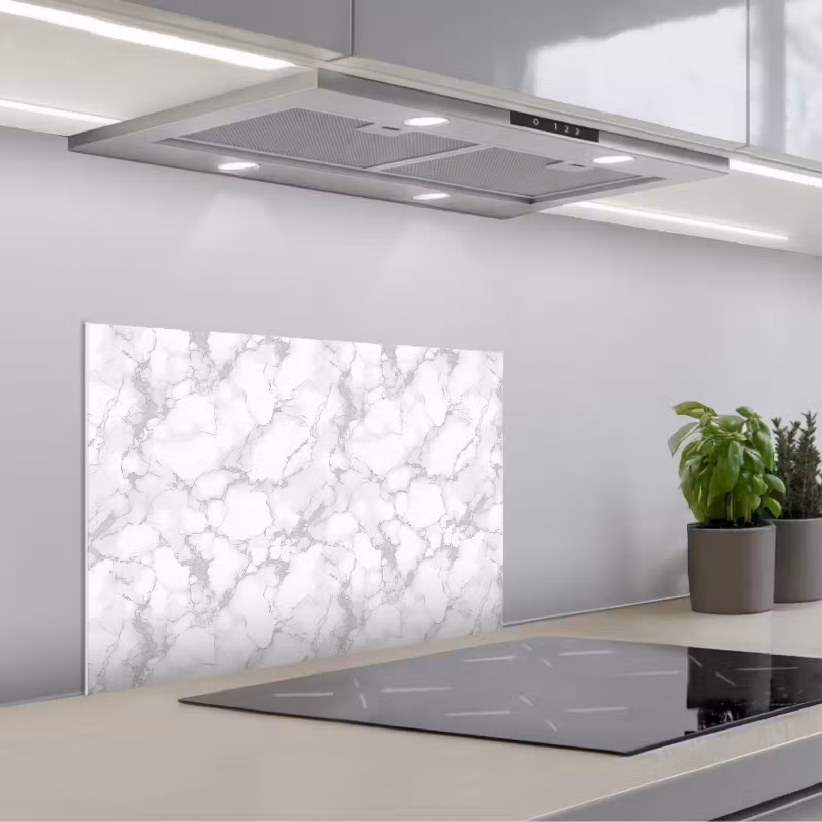 Spatscherm keuken - Wit - Marmer - Grijs — 1
