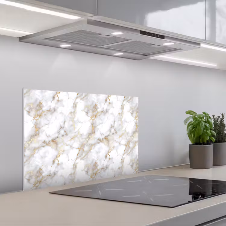 Spatscherm keuken - Gouden aders - Marmer - Wit — 1