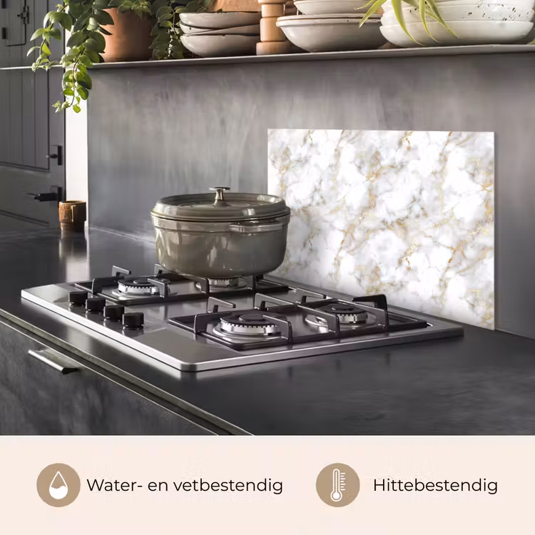 Spatscherm keuken - Gouden aders - Marmer - Wit — 2