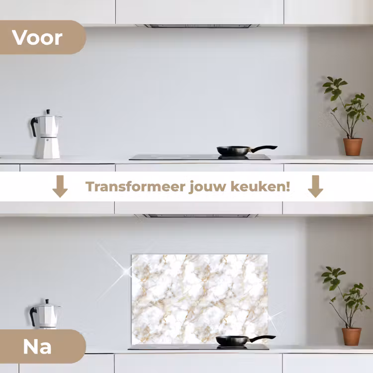 Spatscherm keuken - Gouden aders - Marmer - Wit — 7