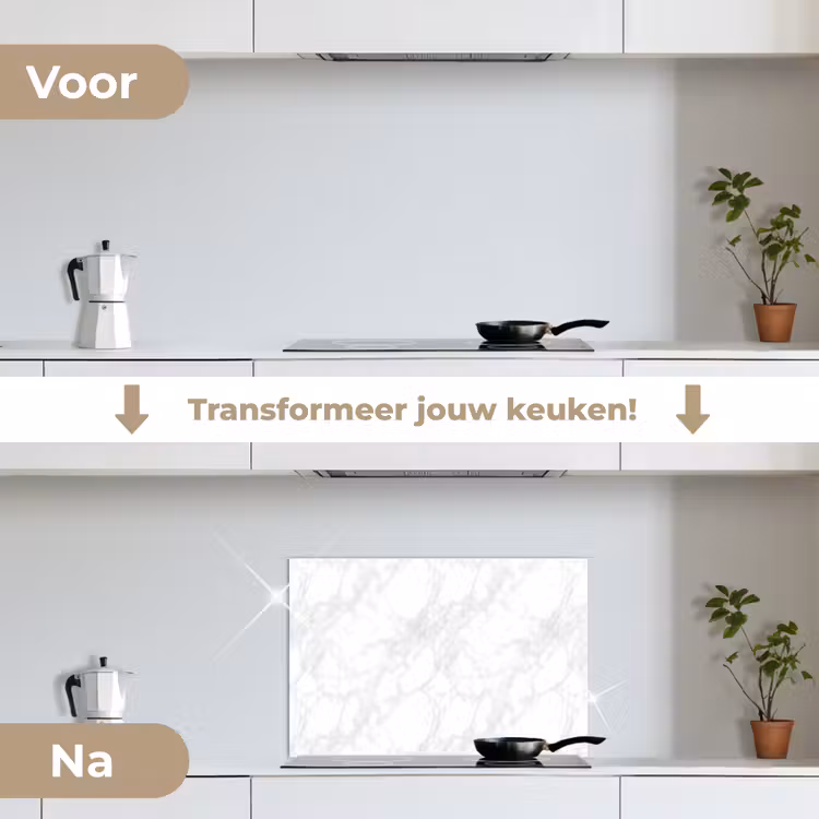 Spatscherm keuken - Minimalistisch - Wit - Grijze aders — 7