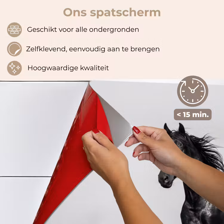 Spatscherm keuken - Paarden - Gras - Zwart - Wit — 4