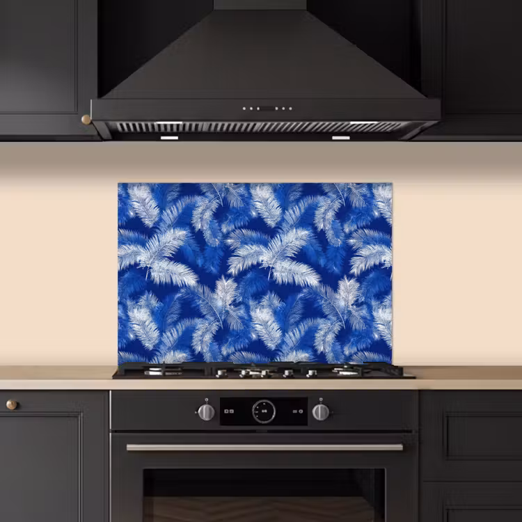 Spatscherm keuken - Palmblad - Patroon - Blauw — 5
