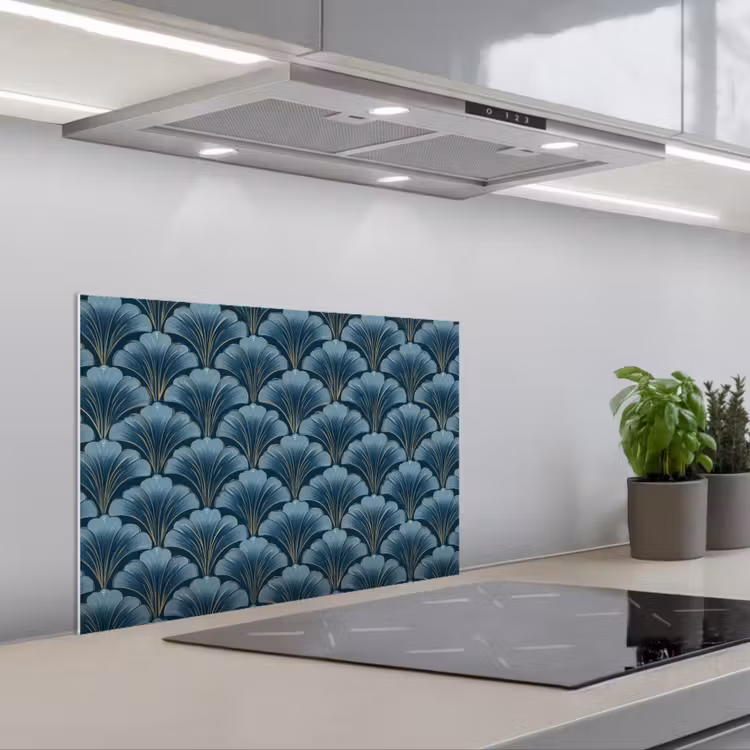 Spatscherm keuken - Patroon - Ginkgoblad - Blauw — 1