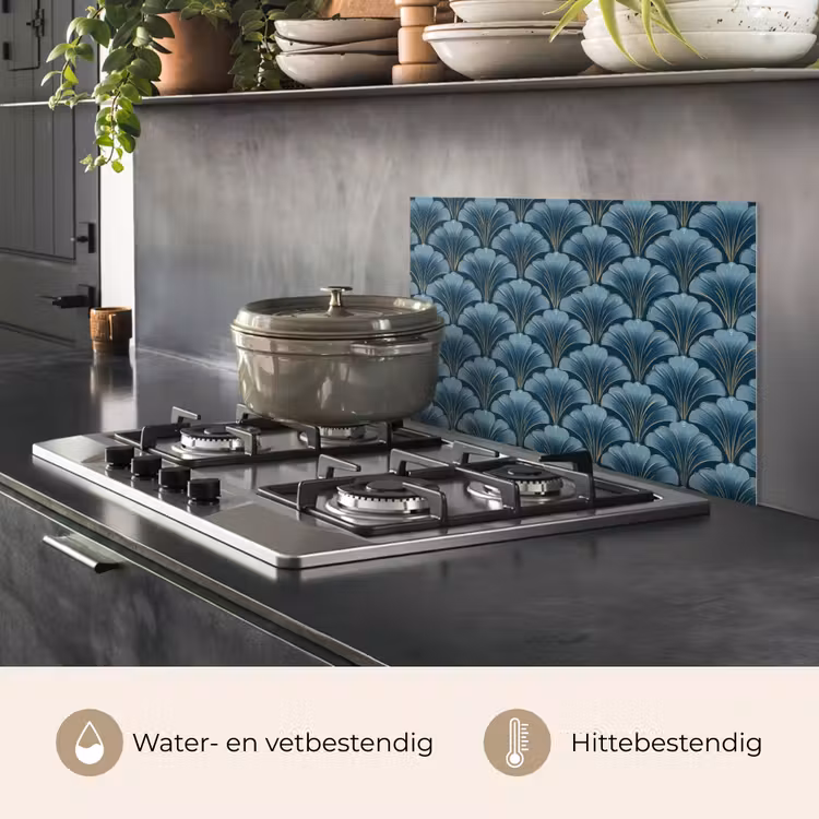 Spatscherm keuken - Patroon - Ginkgoblad - Blauw — 2