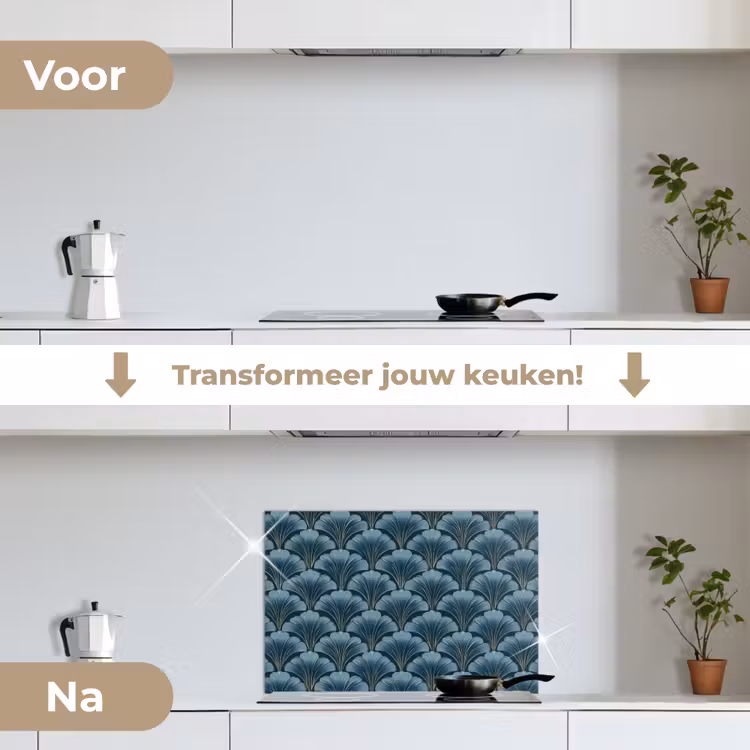 Spatscherm keuken - Patroon - Ginkgoblad - Blauw — 7