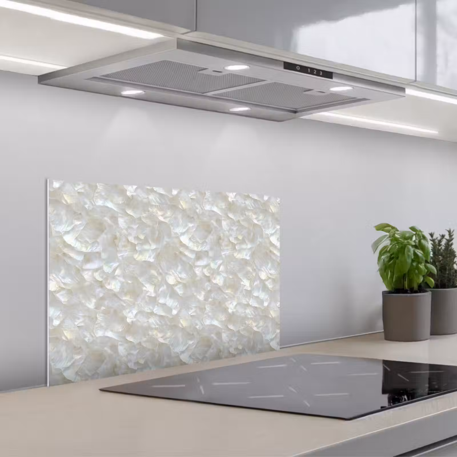 Spatscherm keuken - Parelmoerglans - Wit - Schelp — 1