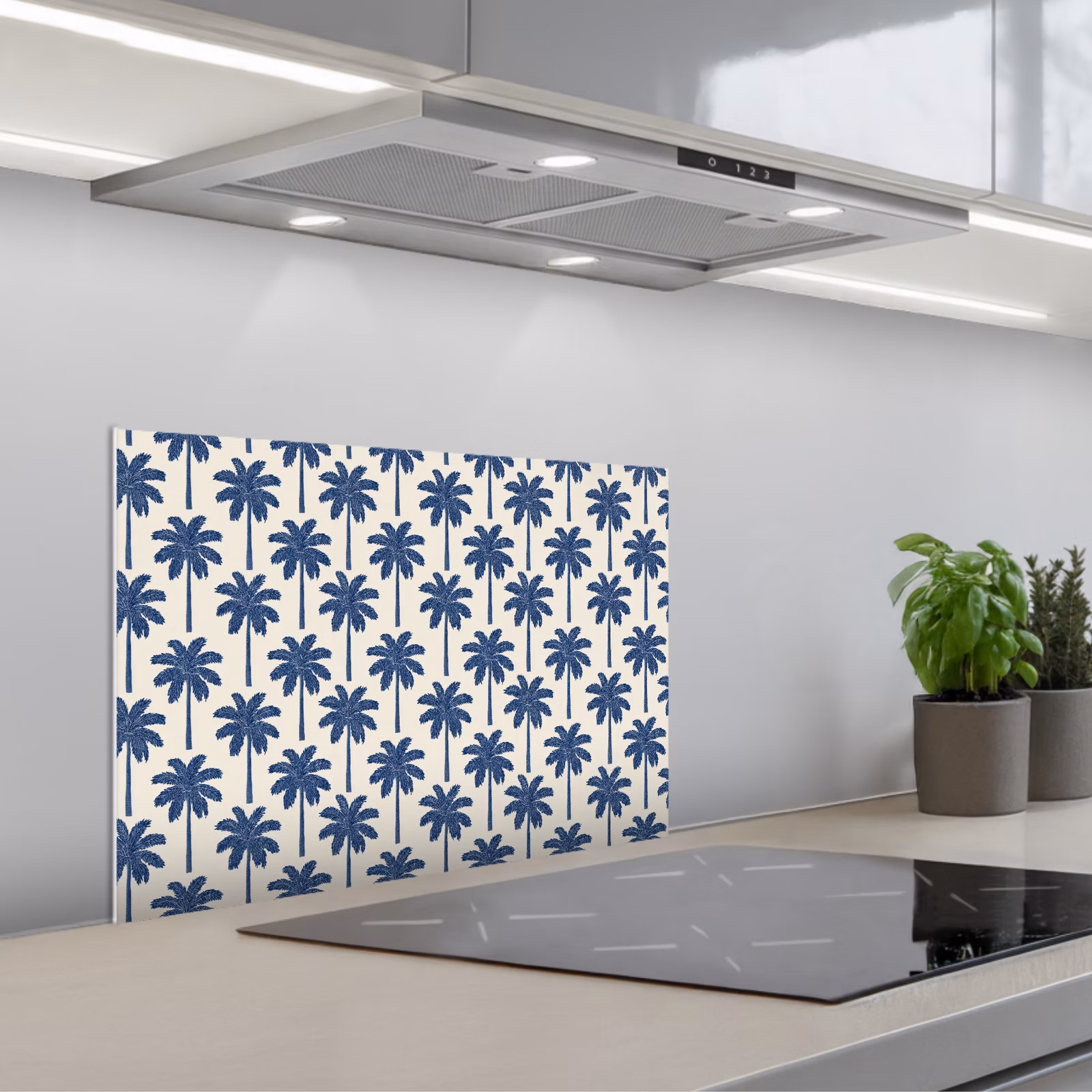 Spatscherm keuken - Symmetrisch - Palm - Blauw — 1